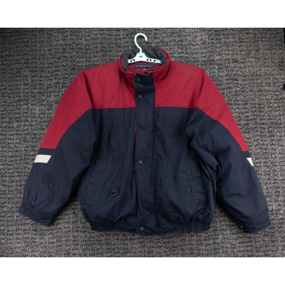 Vintage Members Only Jacket Men Large Blue Red Colorblock Full Zip Snap Down Y2K